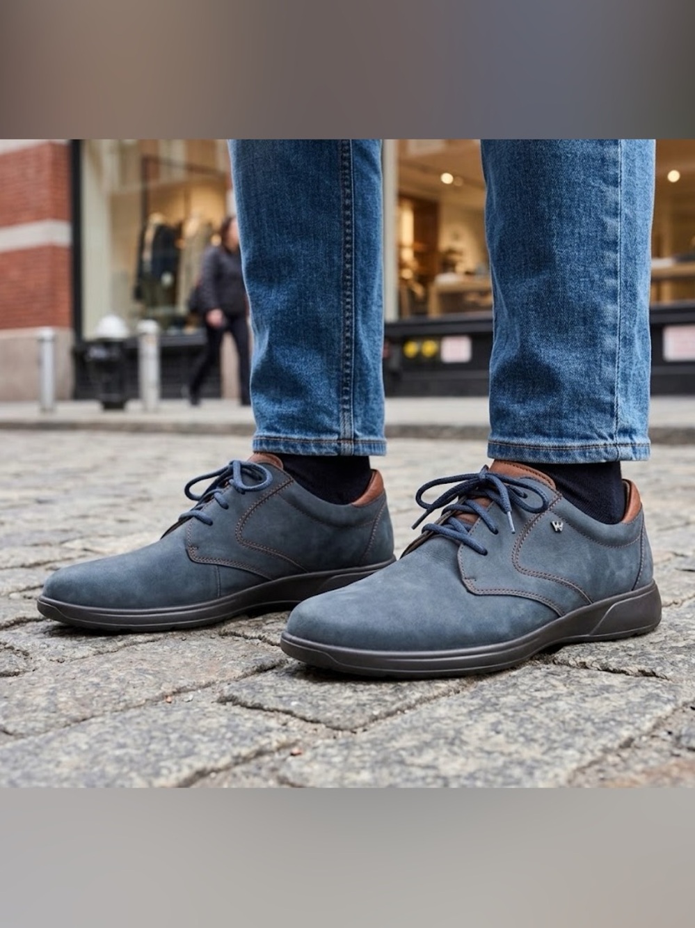 Finn Comfort Men's Blue Nubuck Leather Lace-Up Shoes